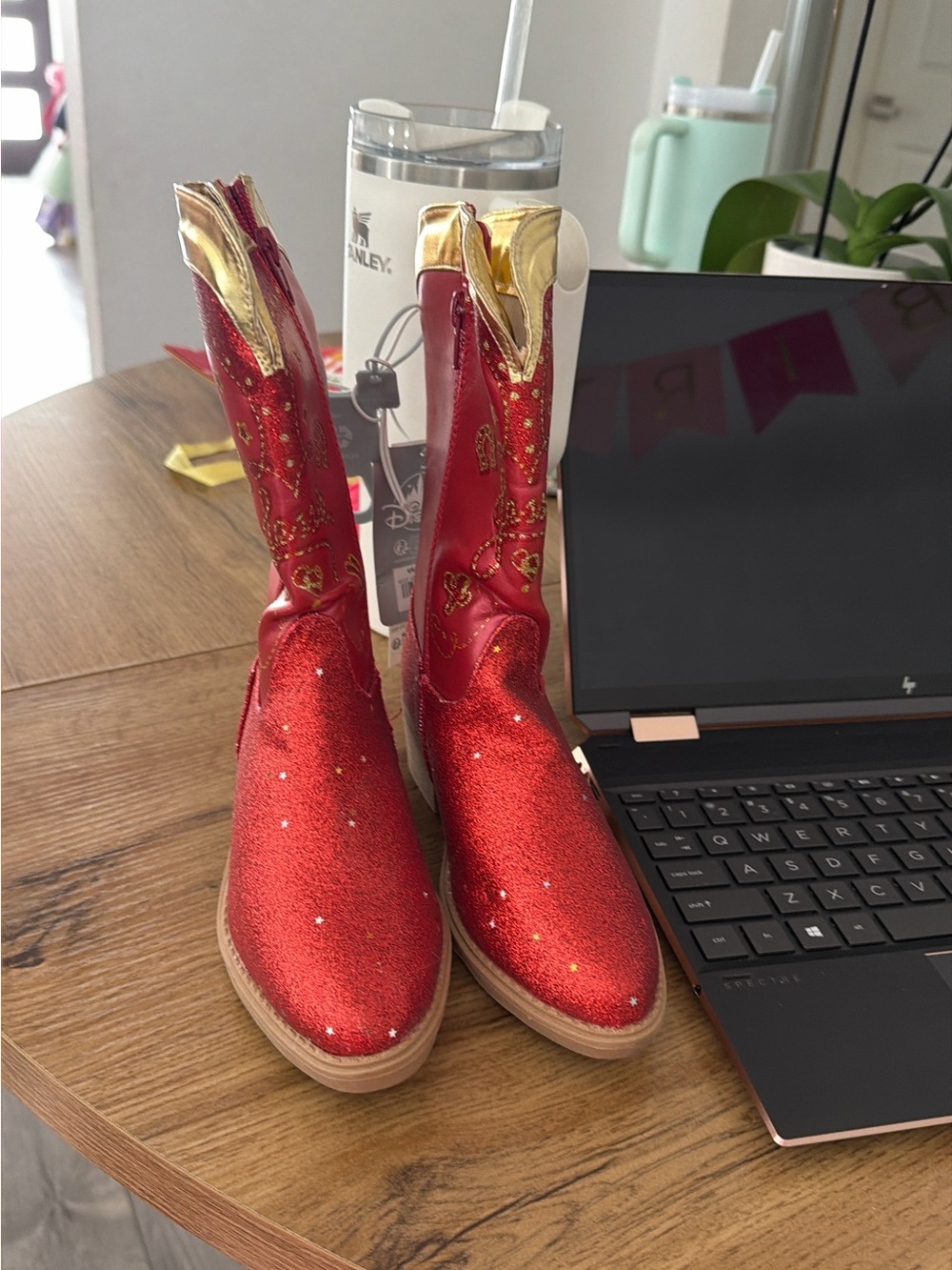 Disney Toy Story Jesse Red Glitter Western Ankle Boots with Gold Trim